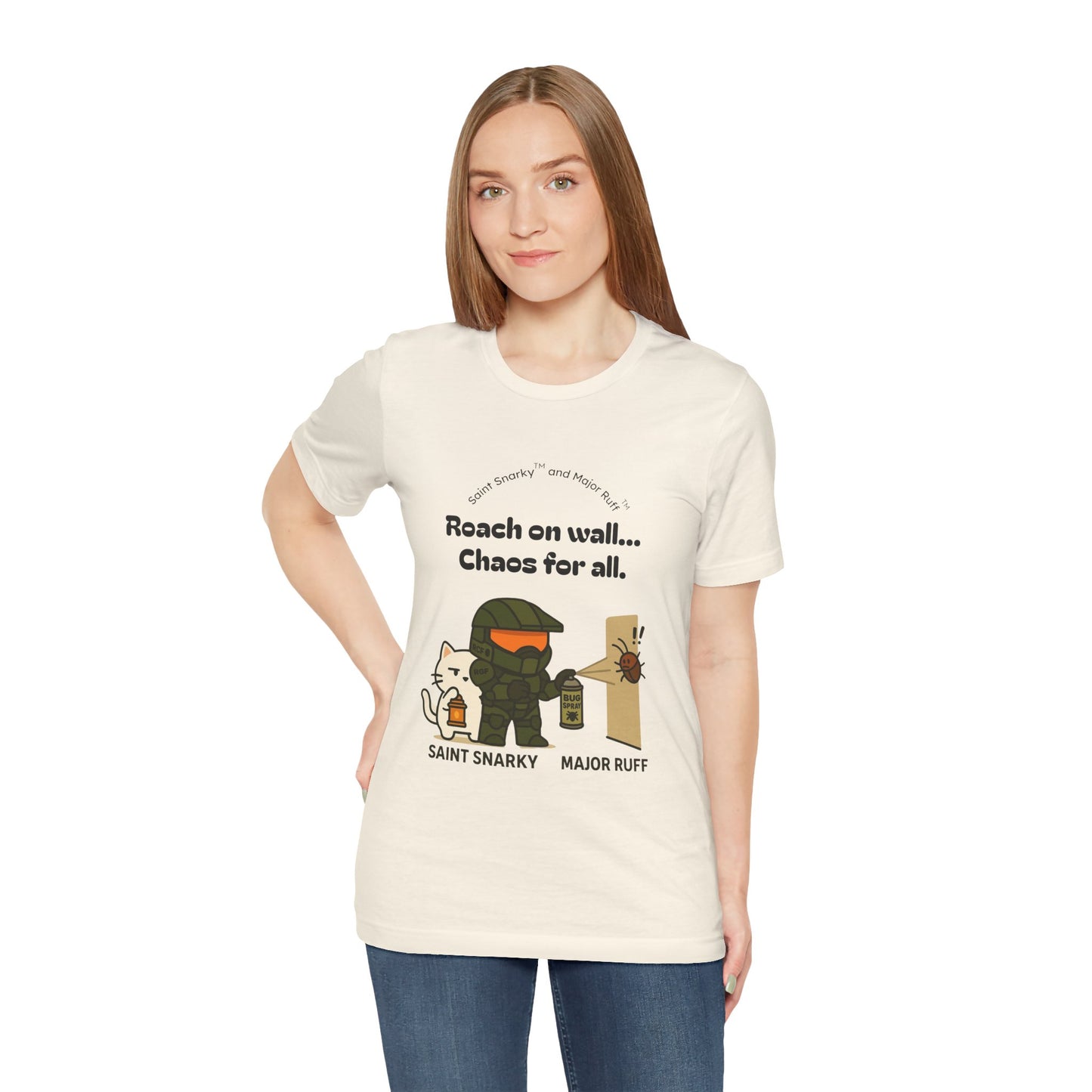 Roach on Wall - Chaos for All | Cat T‑Shirt — Saint Snarky & Major Ruff