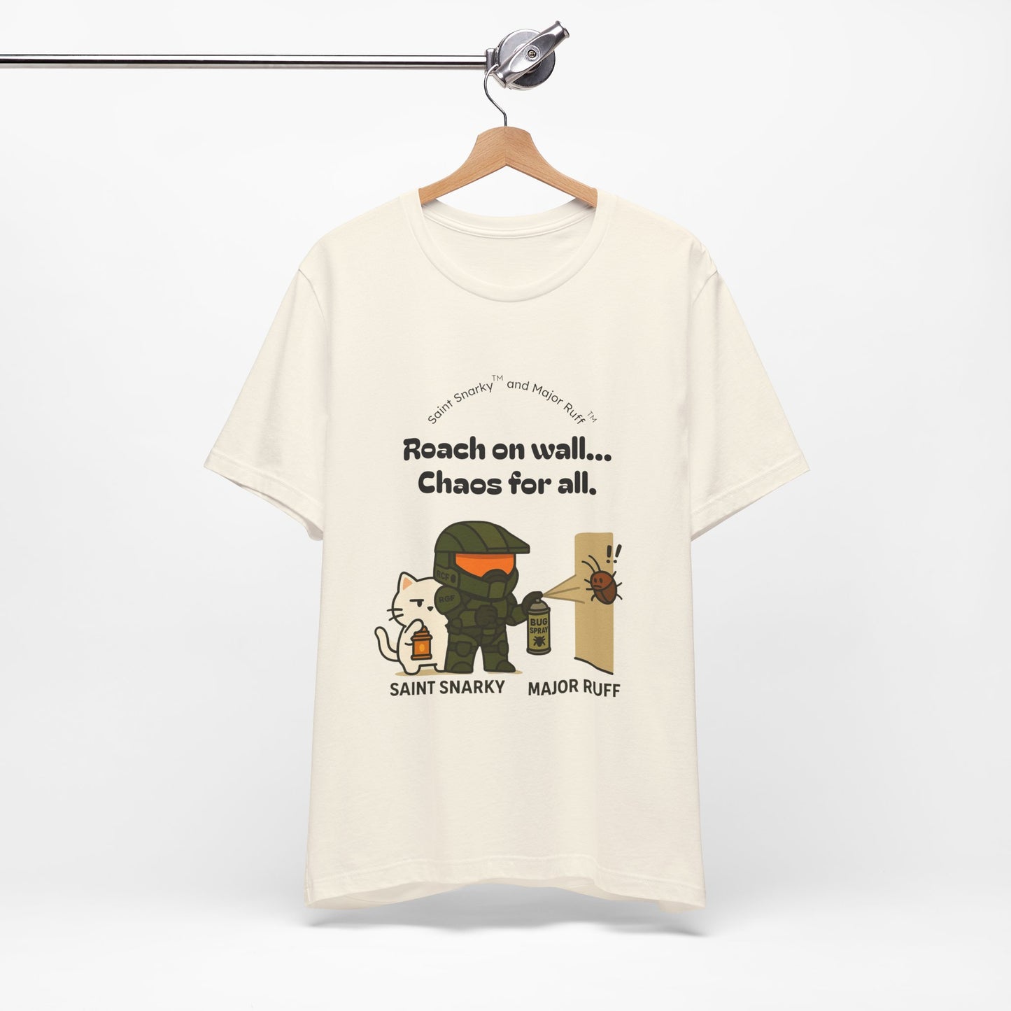 Roach on Wall - Chaos for All | Cat T‑Shirt — Saint Snarky & Major Ruff