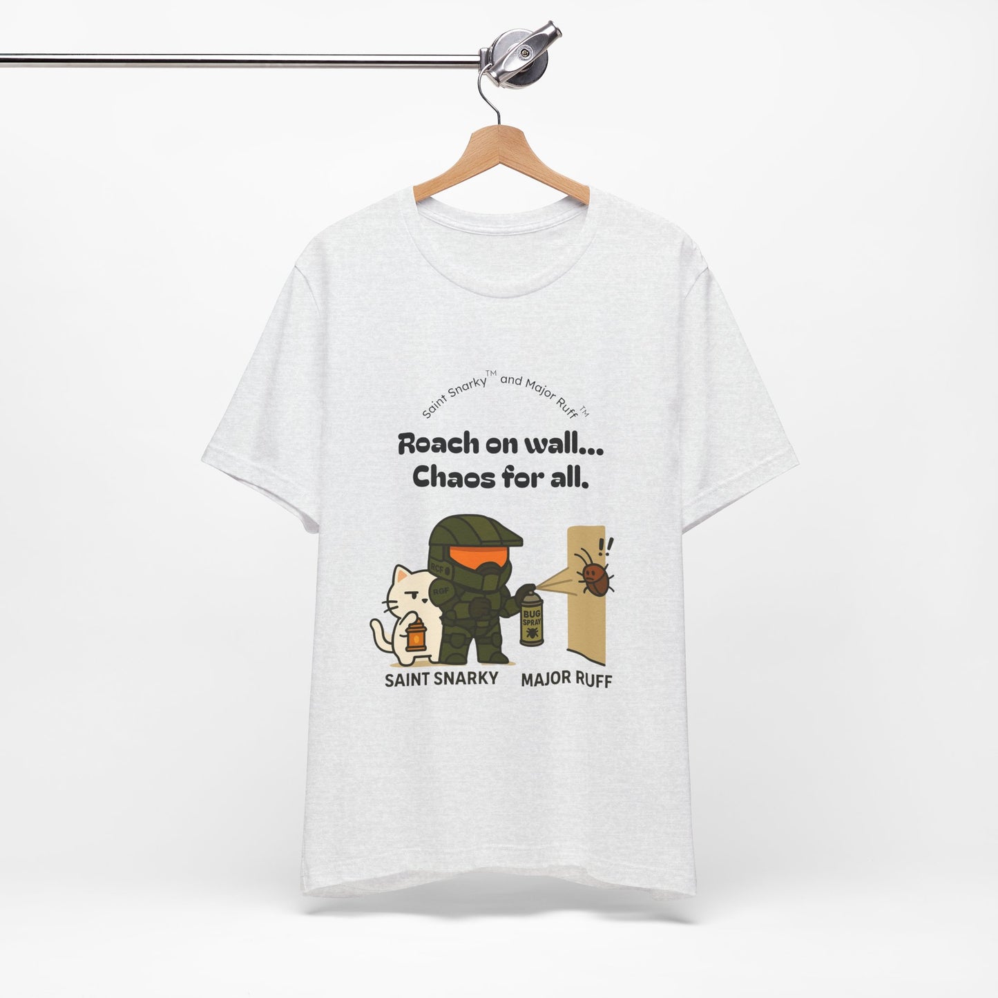 Roach on Wall - Chaos for All | Cat T‑Shirt — Saint Snarky & Major Ruff