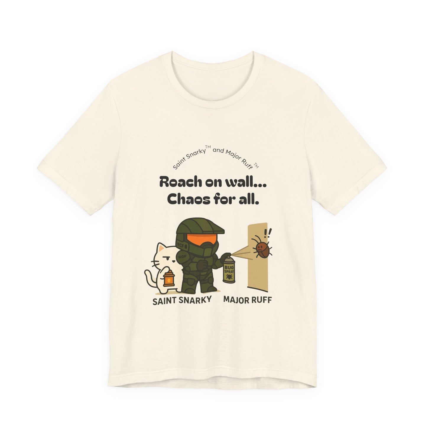 Roach on Wall - Chaos for All | Cat T‑Shirt — Saint Snarky & Major Ruff