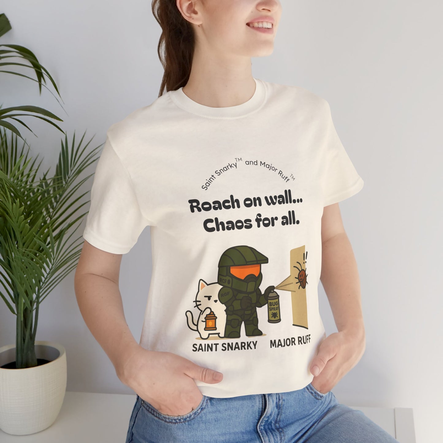 Roach on Wall - Chaos for All | Cat T‑Shirt — Saint Snarky & Major Ruff