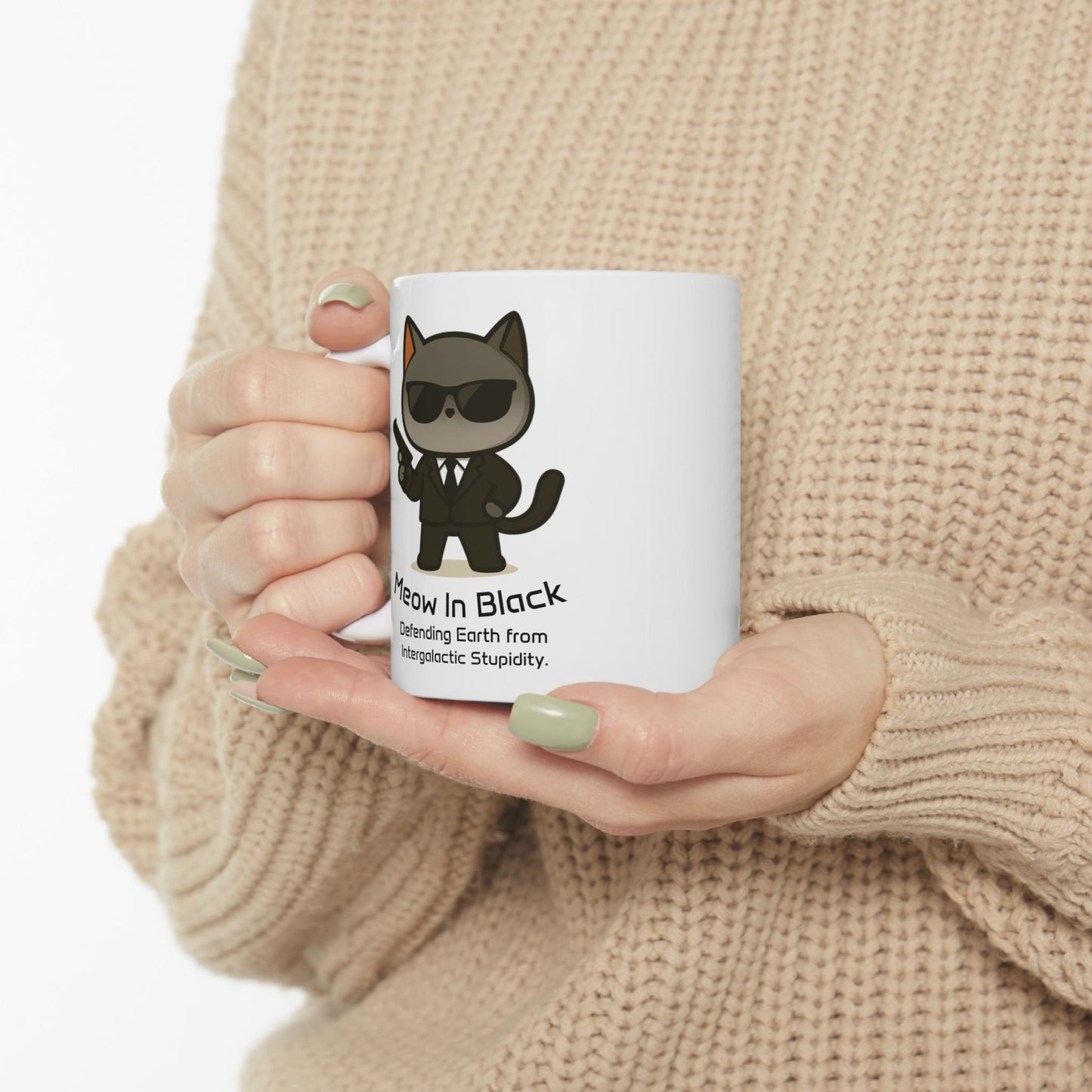 Meow in Black™ Ceramic Mug – Defending Earth from Intergalactic Stupidity